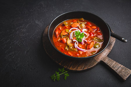 Traditional Solyanka soup - thick and sour soup of Russian originの写真素材