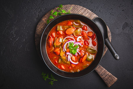 Traditional Solyanka soup - thick and sour soup of Russian originの写真素材