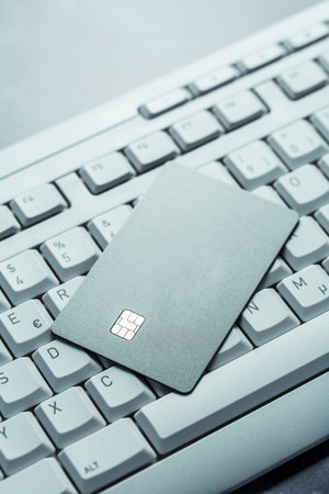 Online credit card payment for purchases from online stores and online shopping, Credit card close up shot, template mockupの写真素材