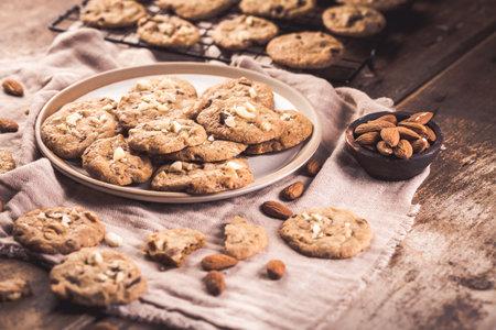 Homemade healthy almond cookies with chocolate chipsの写真素材