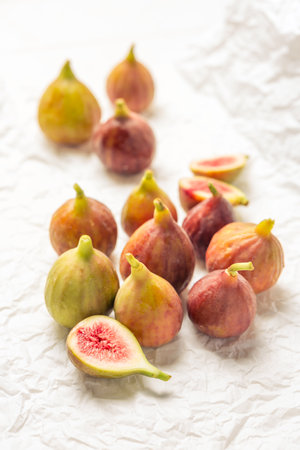 Tasty organic figs on white backgroundの写真素材