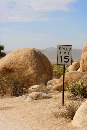 The posted speed limit in a campsite in Joshua Tree National Monument.