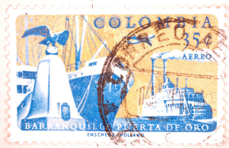 Vintage Colombian Postage Stampの写真素材