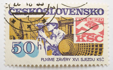  CZECHOSLOVAKIA - CIRCA 1983  a stamp from Czechoslovakia shows image of an engineer, circa 1983 のeditorial素材
