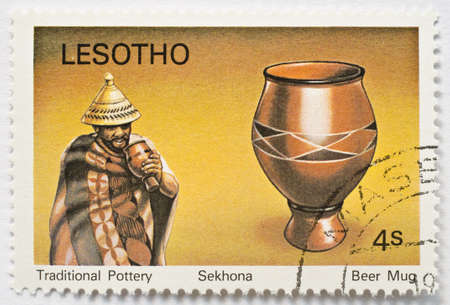 Lesotho Postage Stamp showing Beer Mugのeditorial素材