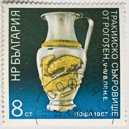  BULGARIA - CIRCA 1987  a stamp from Bulgaria shows image of a vase, circa 1987 のeditorial素材