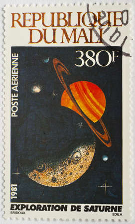MALI - CIRCA 1981  A stamp from Mali shows image Saturn, circa 1981 のeditorial素材