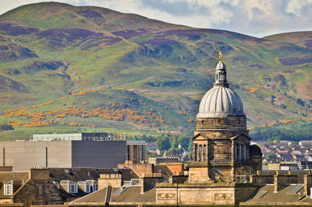 Pentland Hills with Old College in Foreground, Edinburghの写真素材