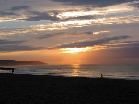 Sunset at the beach in normandyの写真素材