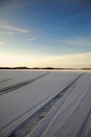 Tracks in the snowの写真素材