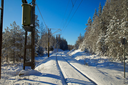 Railroad in snowlandscapeの写真素材