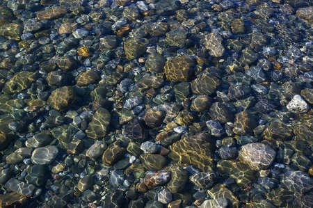 Multicolored  pebbles under the fine sea waterの写真素材