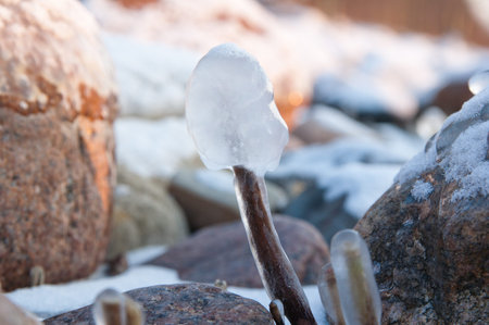 The marine stones covered by an ice, close up