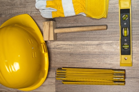 Working tools on a board, a close upの写真素材