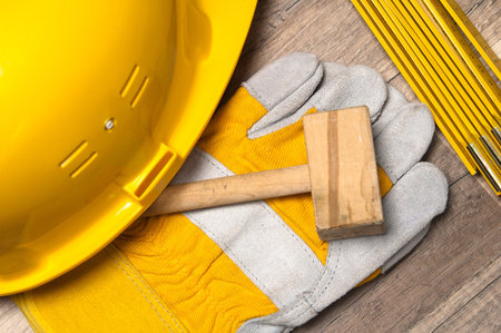 Working tools on a board, a close upの写真素材