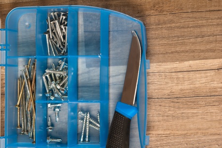 Working tools on a board, a close upの写真素材