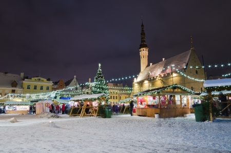 TALLINN, ESTONIA - DECEMBER 09  People enjoy Christmas market in Tallinn on December 09, 2012 in Tallinn , Estonia  It is Estonia oldest Christmas Market with a very long history dating back to 1441 のeditorial素材