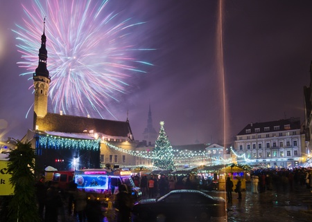 TALLINN, ESTONIA- JANUARY 1  People celebrate approach of New year on January 1, 2013 in Tallinn , Estonia   It is Estonia oldest Christmas Market with a very long history dating back to 1441 のeditorial素材
