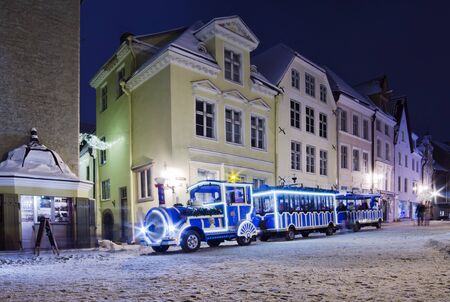 The streets of Old Tallinn decorated to Christmasの写真素材