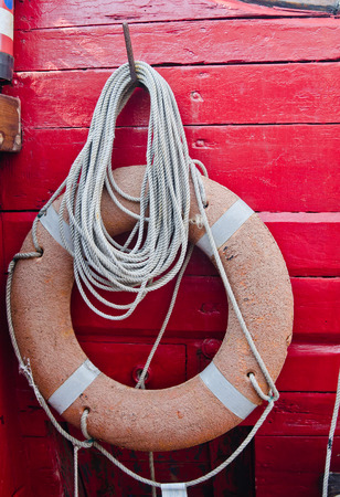 Lifebuoy ring  on a deck of an  vesselの写真素材