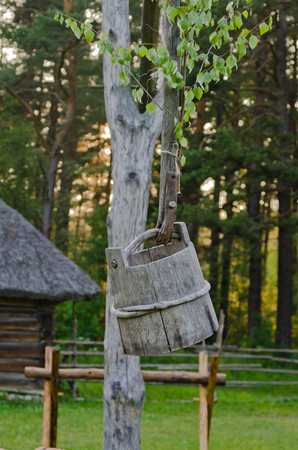 Old wooden well, close upの写真素材