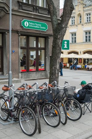 TALLINN,ESTONIA - MAY 1: Tallinn Old town on MAY 1,2014. Tourists in Tallinn information centre. It's Old Town is listed as a UNESCO World Heritage Sites.のeditorial素材