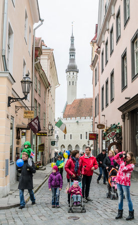 TALLINN,ESTONIA - MAY 1: Tallinn Old town on MAY 1,2014. Tourists walk through the ancient streets of Tallinn. It's Old Town is listed as a UNESCO World Heritage Sites.のeditorial素材