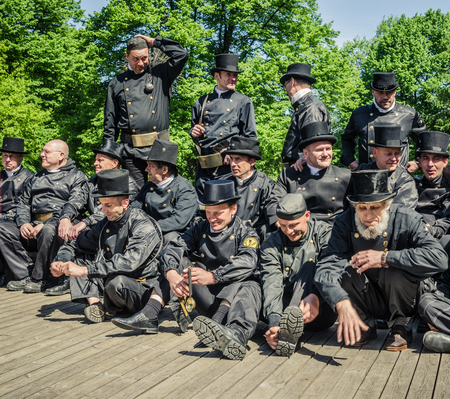 TALLINN, ESTONIA - JUNE 01: Brigade Tallinn chimney at the celebration of the Days of Old Town on June 01, 2013 in Tallinn, Estonia.のeditorial素材