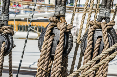 Blocks and tackles of a sailing vessel