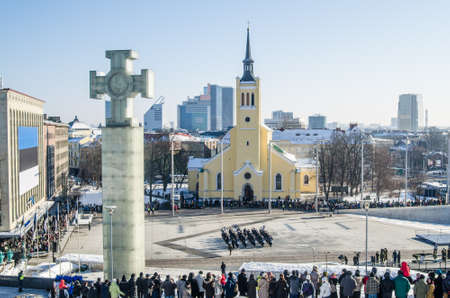 TALLINN, ESTONIA - FEBRUARY 24, 2013: Celebrating of Day of Independence and the Defence Forces parade  on Freedom Square February 24, 2013 in Tallinn, Estonia.のeditorial素材