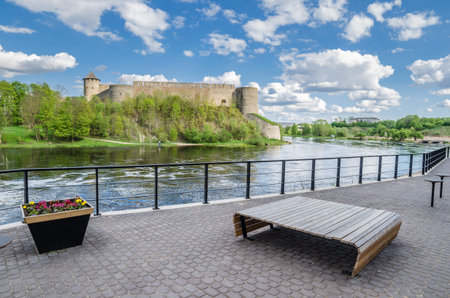 Quay of the River Narva with Ivangorod fortress