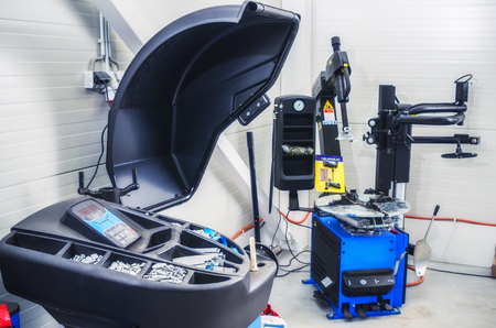 Garage, equipment for mounting and balancing wheelsの写真素材