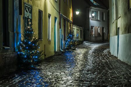 Nightt view of the street, Tallinn Estonia.の写真素材