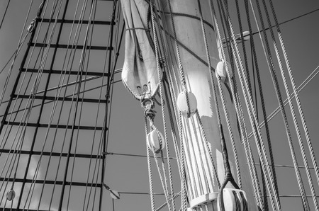 Standing rigging on an old shipの写真素材