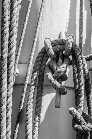 Rigging on the deck of an old sailing shipの写真素材