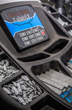 Equipment for balancing in a tire service shop, close-upの写真素材