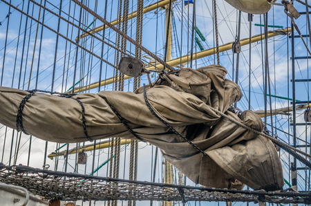 Mast historic sailing ship, close-upの写真素材