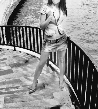 girl aside the riverの写真素材
