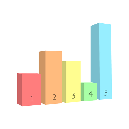Vector bar chart isolated on white background. Abstract colorful 3D infographic. Design element for business. Vector illustration of bars with numbers.のイラスト素材