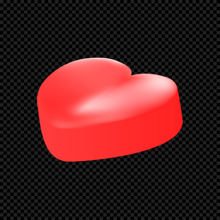 Vector candy heart isolated on transparent background. Vector illustration of a 3D red heart. Use for Valentines Day, love story, medical sign and more.のイラスト素材