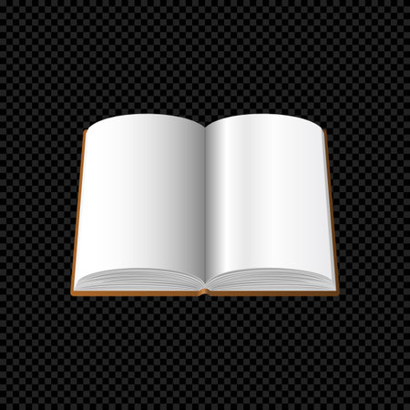 Open Book with blank white Pages Isolated on transparent dark Background. Web Icon. Vecor Illustration.のイラスト素材