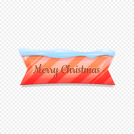 Merry Christmas. Vector Festive Banner Isolated on White Background. Colorful Banner with Snow on Top. Ribbon Colorful Sign with Lines. Web Icon. Creative Vector Illustration.のイラスト素材