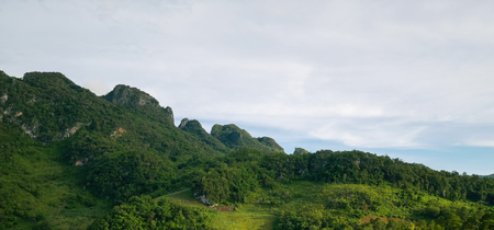 Green caucasus mountain landscape in Doi Luang, nature travel vintage hipster vacation background. Chiang Dao, Chiang Mai, Thailand.の写真素材