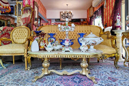 Skopje, North Macedonia - May 16 2019: Various Twentieth century antiques for sale in an antique shop.の写真素材