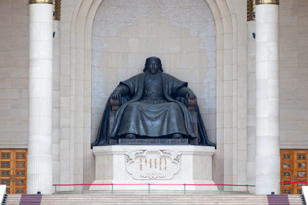 Ulan Bator, Mongolia - July 31 2018: Monument to Genghis Khan at the Government Palace (Mongolian:...