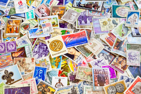 Stack of old international stamps.のeditorial素材