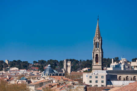 Aerial view of the Sainte-PerpÃ©tue and Sainte-FÃ©licitÃ© Church (French: Ãglise Sainte-PerpÃ©tue et Sainte-FÃ©licitÃ©) is an eclectic style church located in NÃ®mes, in the department of Gard and the Occitanie region.の写真素材
