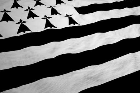 Full frame close-up on a waving Breton flag (Gwenn ha du) in 3D rendering.の写真素材