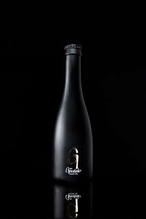 Paris, France - April 25 2020: Bottle of French beer (G de Goudale - Grand cru) isolated on black background.のeditorial素材
