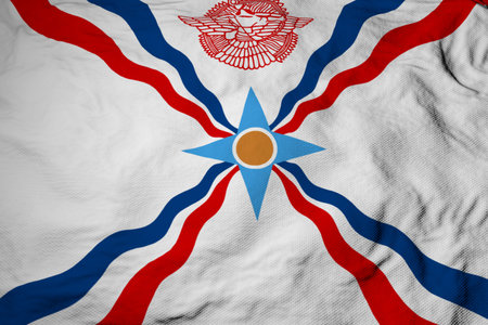 Full frame close-up on a waving Assyrian flag in 3D rendering.の写真素材